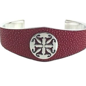 Cuff Bracelet Dark Red Stingray Silver Logo Rustic Cuff Monique